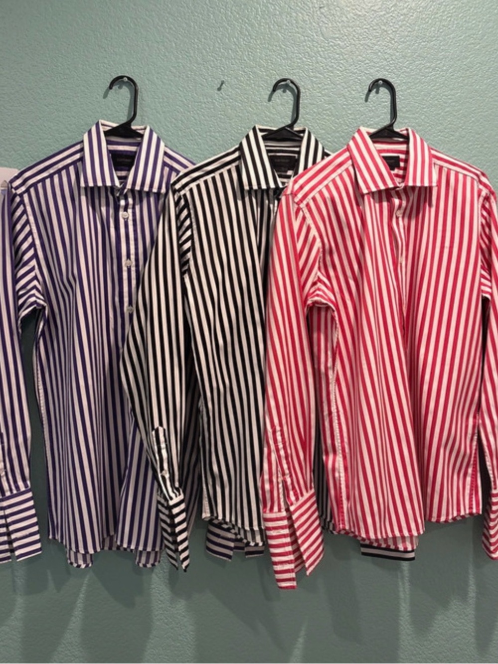 Duchamp Men's Striped cufflinks Dress Shirt - Black purple pink neck 16